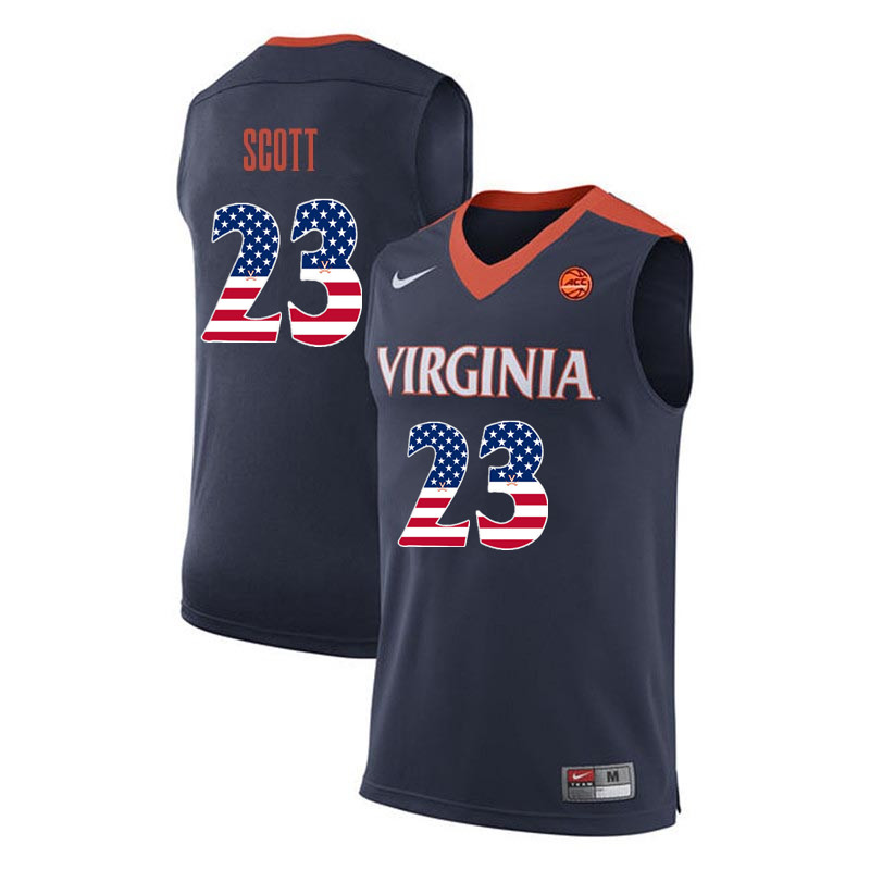 Men Virginia Cavaliers #23 Mike Scott College Basketball USA Flag Fashion Jerseys-Navy - Click Image to Close